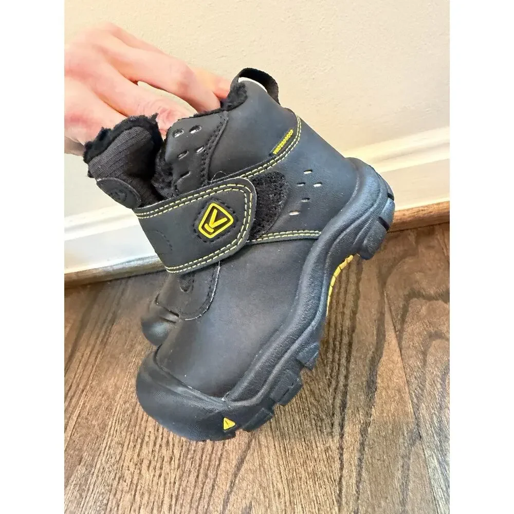 KEEN KIDS ANKLE SNOW BOOTS BLACK LEATHER UNISEX Little Kids Sz US 8c Waterproof